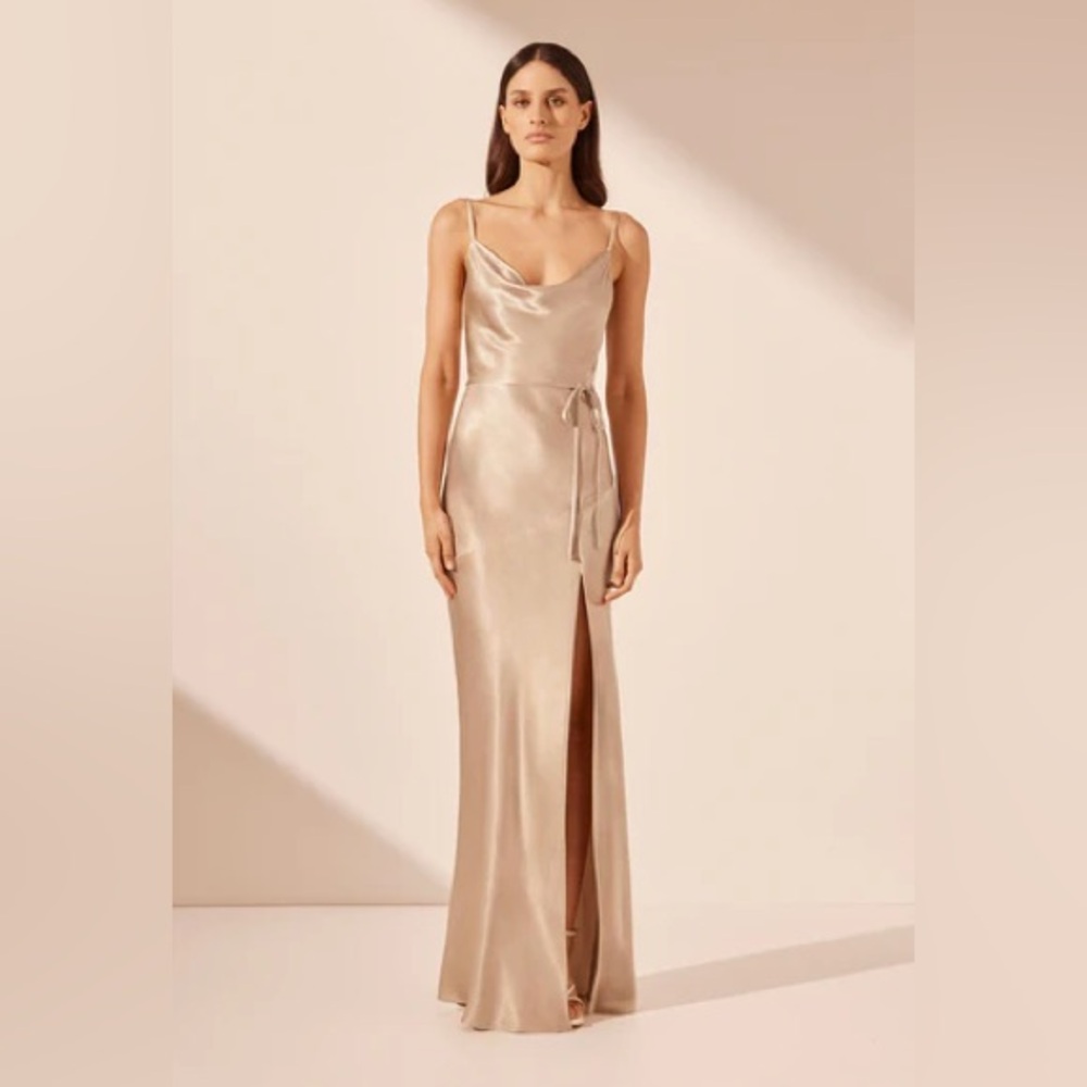 Shona Joy gold La Lune bias cowl neck Maxi dress size US2